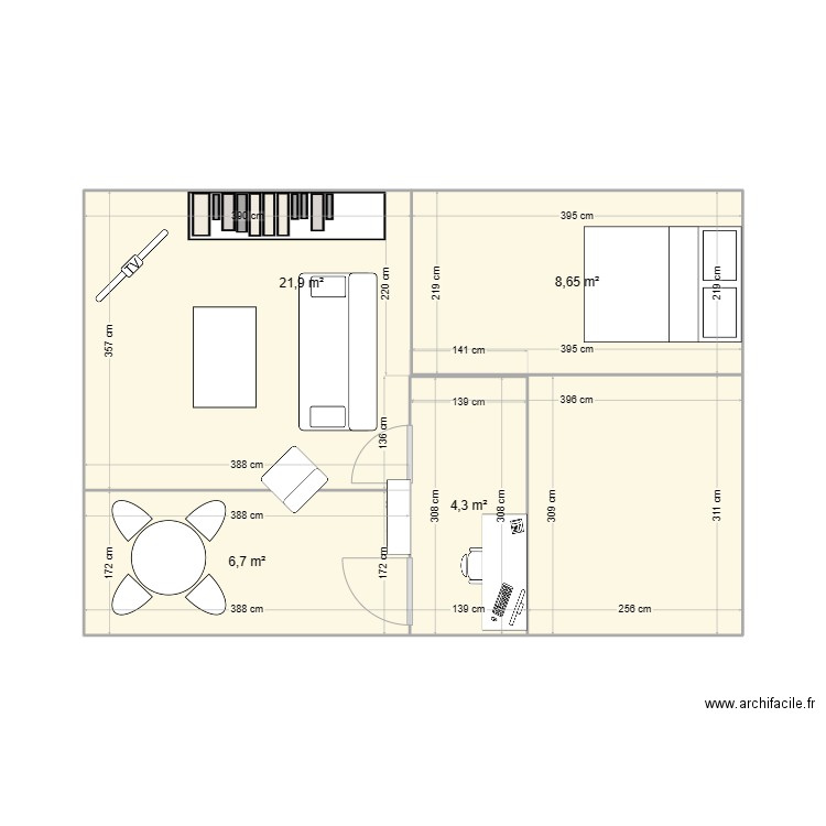 Appart Mamie. Plan de 4 pièces et 42 m2