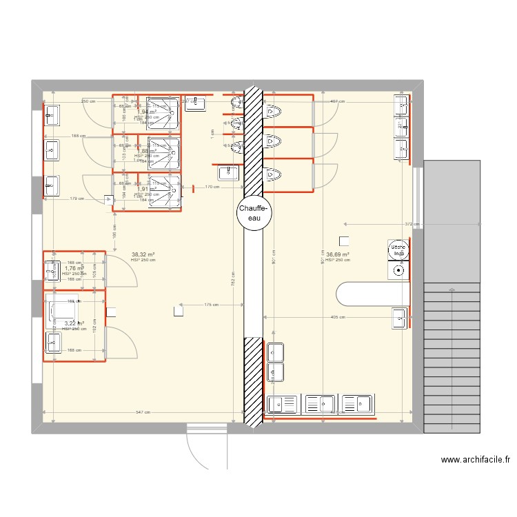 Etage 2eme projet sanitaire camping et sève de bouleau Caro. Plan de 7 pièces et 97 m2