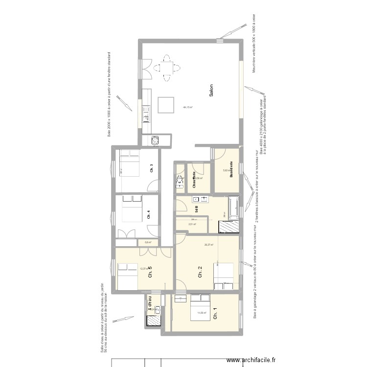 Bouilladisse projet Rénovation Urbanisme Façade ouest. Plan de 10 pièces et 127 m2