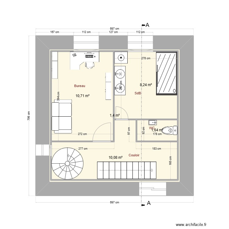 Maison Cédric 1er Etage. Plan de 5 pièces et 64 m2