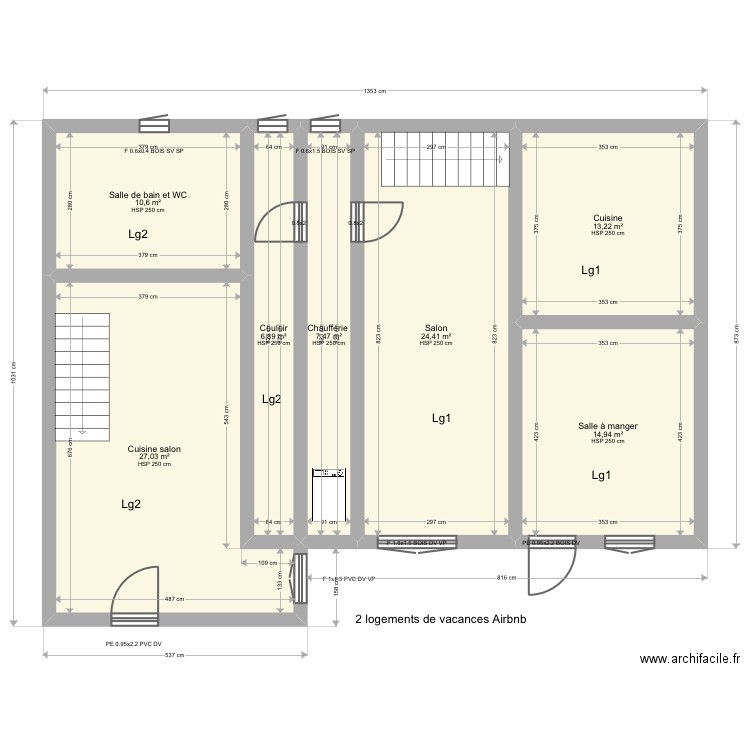 Bertondeau. Plan de 17 pièces et 208 m2