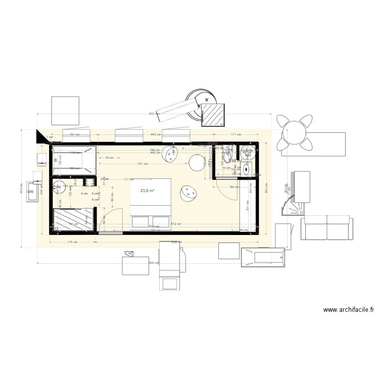 gite 4. Plan de 3 pièces et 26 m2