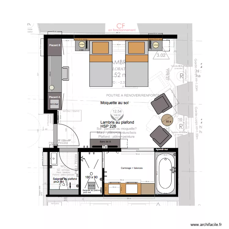 Chambre 2 Twin. Plan de 