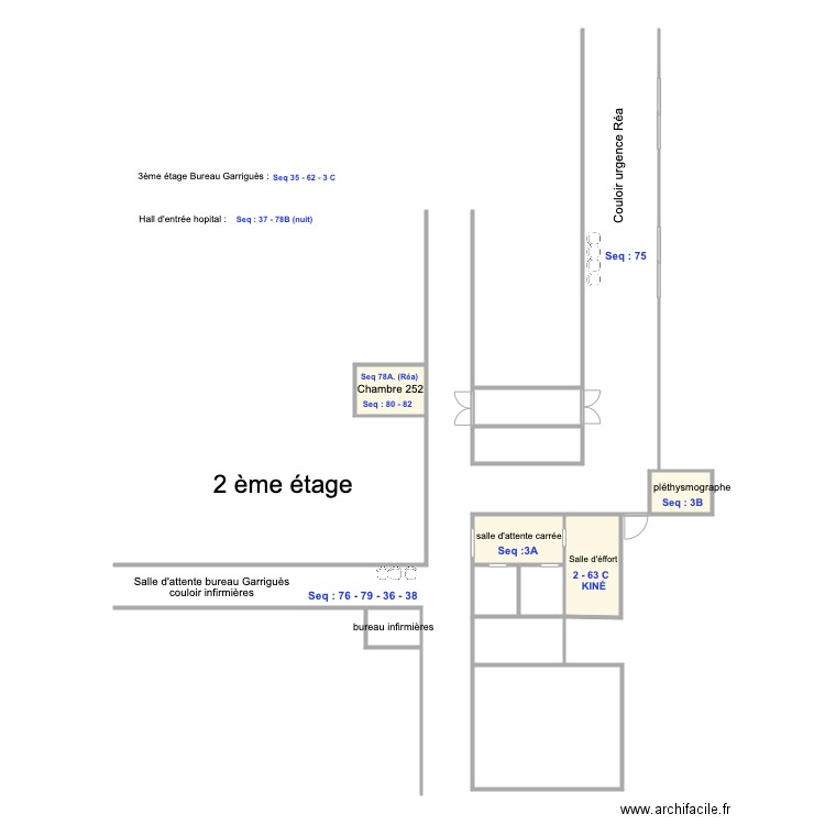 hopital 2 eme . Plan de 10 pièces et 55 m2