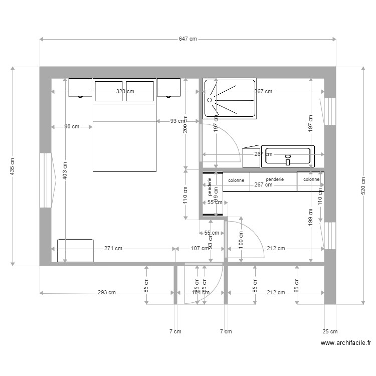 plan suite parentale. Plan de 3 pièces et 24 m2