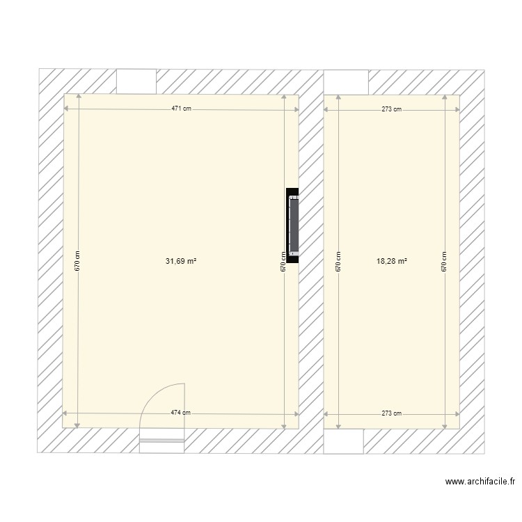 la gob origine. Plan de 2 pièces et 50 m2