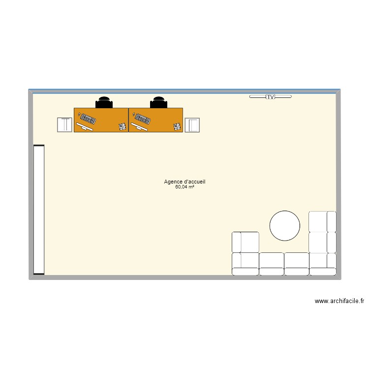 Aménagement espace d'accueil. Plan de 1 pièce et 60 m2