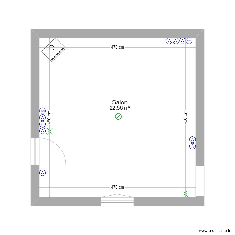 salon. Plan de 1 pièce et 23 m2