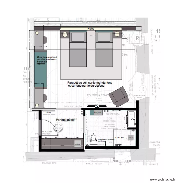 chambre 3  Twin. Plan de 