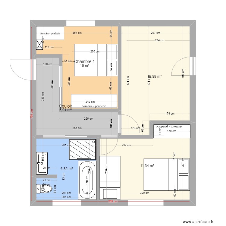 Travaux Mamie Papy ELEC. Plan de 5 pièces et 47 m2