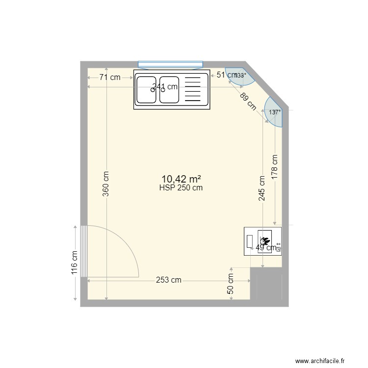 VLADIA Cuisine. Plan de 2 pièces et 11 m2