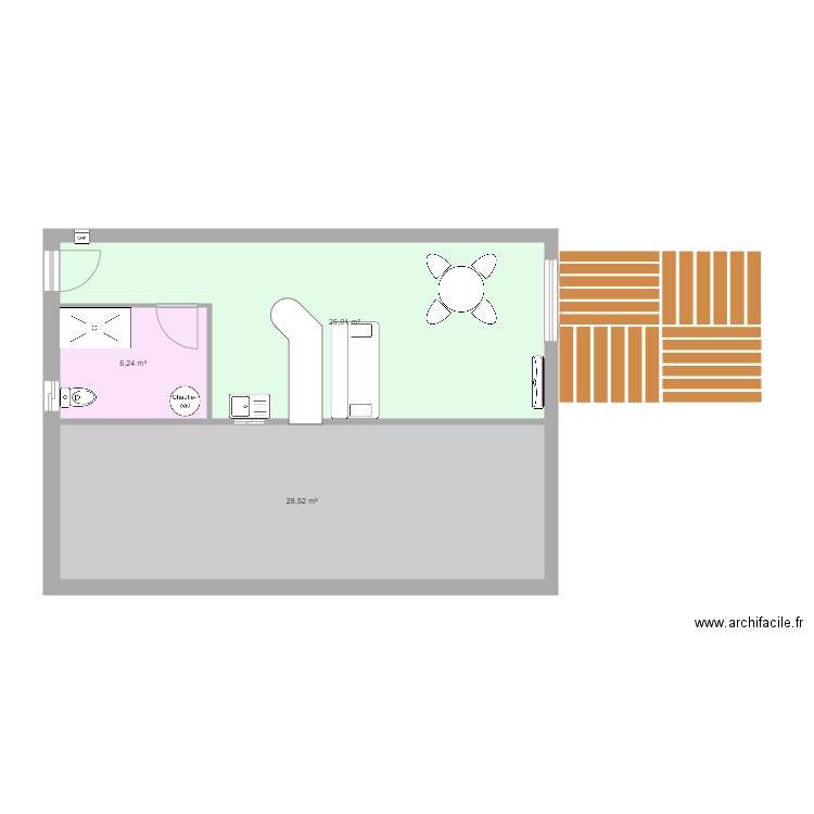 Extension studio V1. Plan de 3 pièces et 61 m2