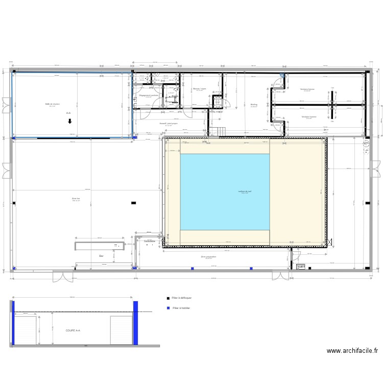 Plan TAKE OFF définitif artisan modifié. Plan de 14 pièces et 518 m2