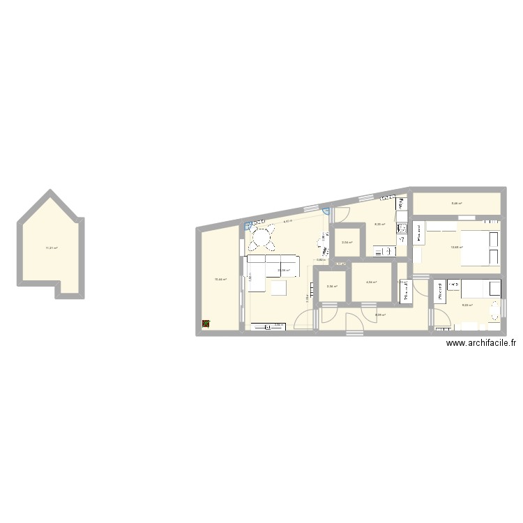 chambret. Plan de 13 pièces et 98 m2