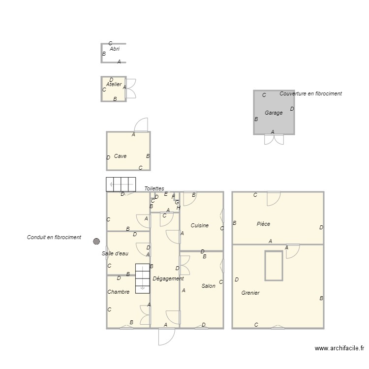 Croquis GOAZIOU amiante. Plan de 15 pièces et 43 m2