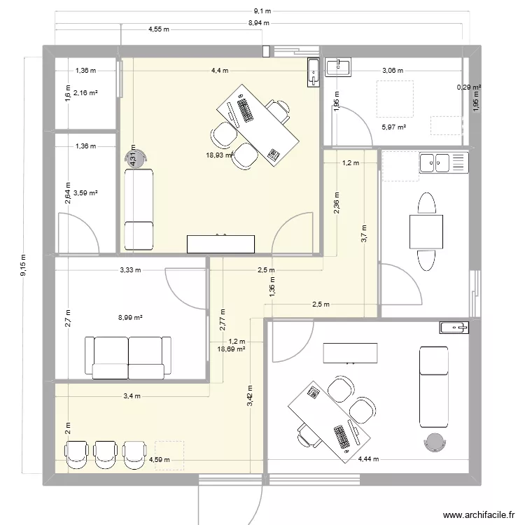 local 3 janv 26. Plan de 7  et 59 m²