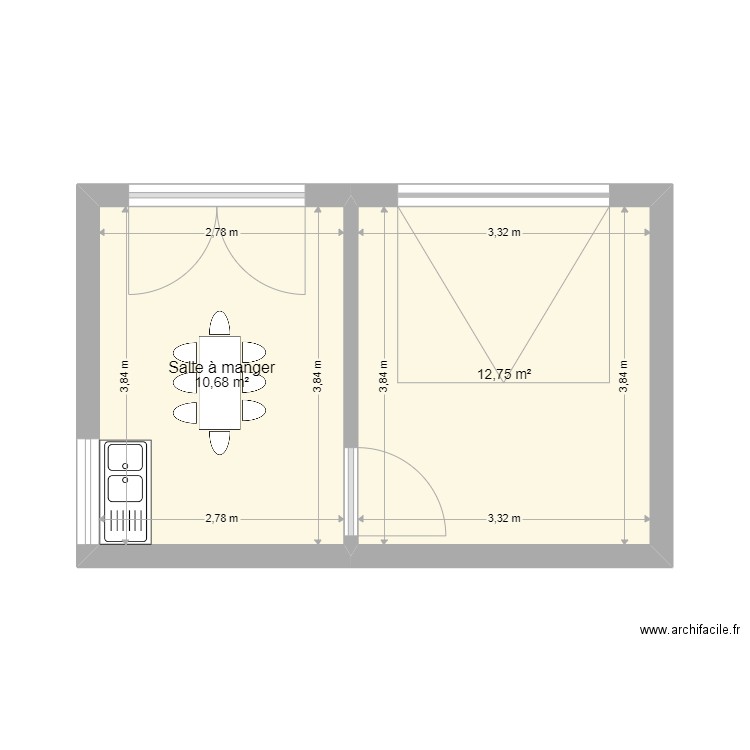 Projet LACHAL. Plan de 2 pièces et 23 m2