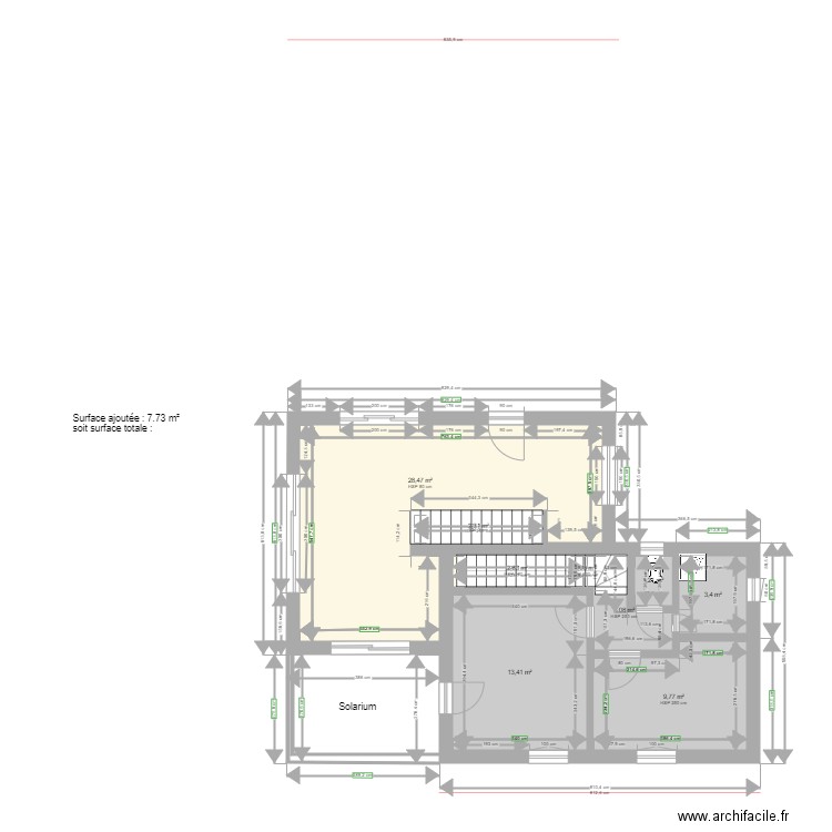 étage version définitive avec baies. Plan de 9 pièces et 64 m2