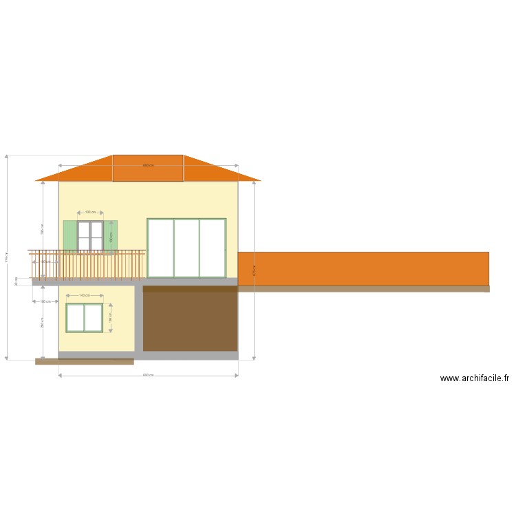 Façade Ouest après travaux. Plan de 0 pièce et 0 m2