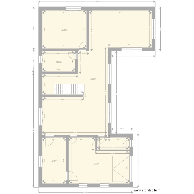 Plan projet chalet des Sables RDC facade Ouest. Plan de 5 pièces et 182 m2
