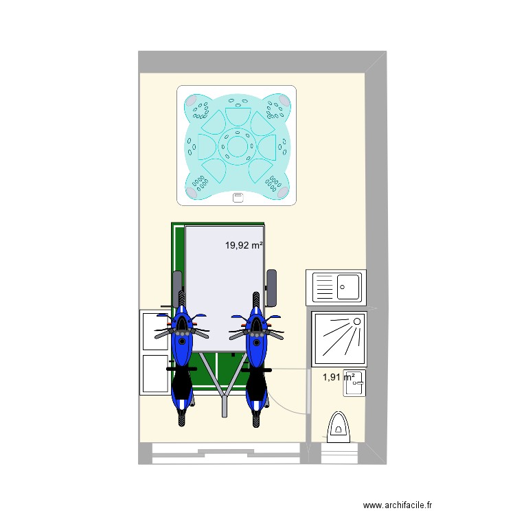 Carport. Plan de 2 pièces et 22 m2