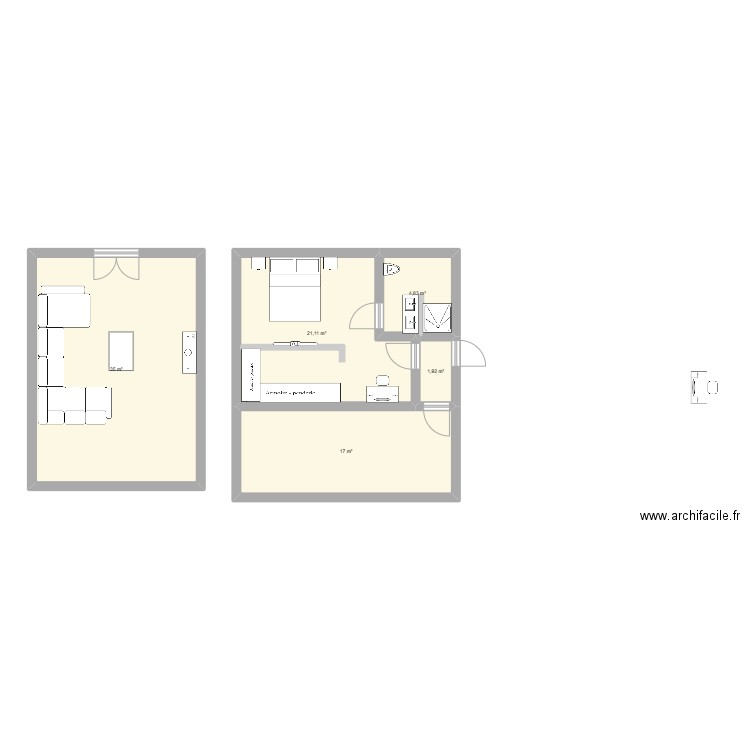 Héron suite parentale. Plan de 5 pièces et 80 m2