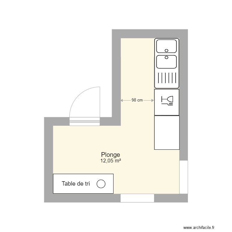 Plonge Tholonet V1. Plan de 1 pièce et 12 m2