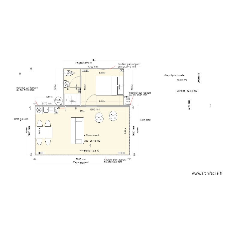 ammenagement. Plan de 3 pièces et 34 m2