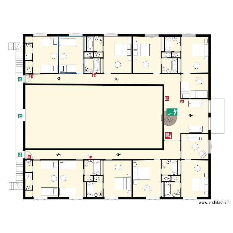 Calvinium étage 1. Plan de 40 pièces et 368 m2