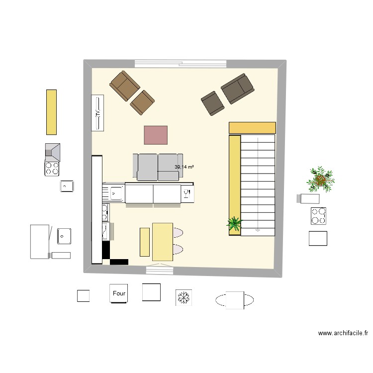 Grrr cuisine 2023 - 11 four tout à fait à droite. Plan de 1 pièce et 39 m2