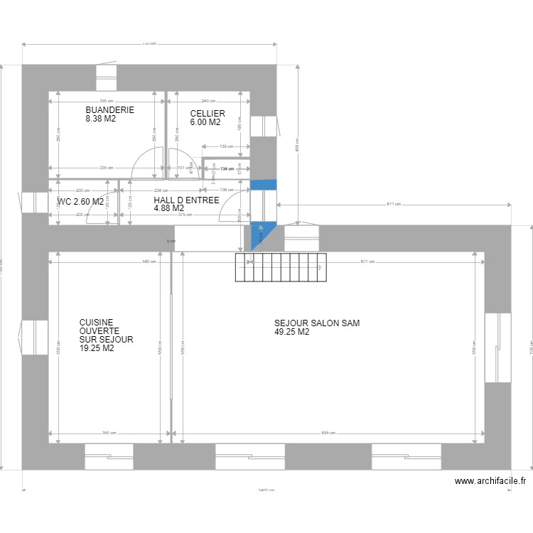 BERGERIE RDC PC. Plan de 5 pièces et 90 m2