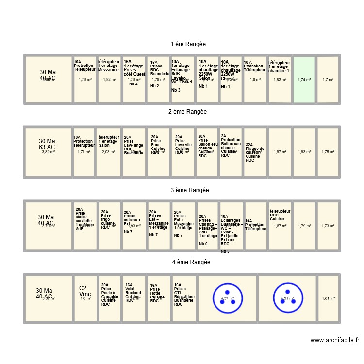 TABLEAU ELECTRIQUE comble. Plan de 45 pièces et 94 m2