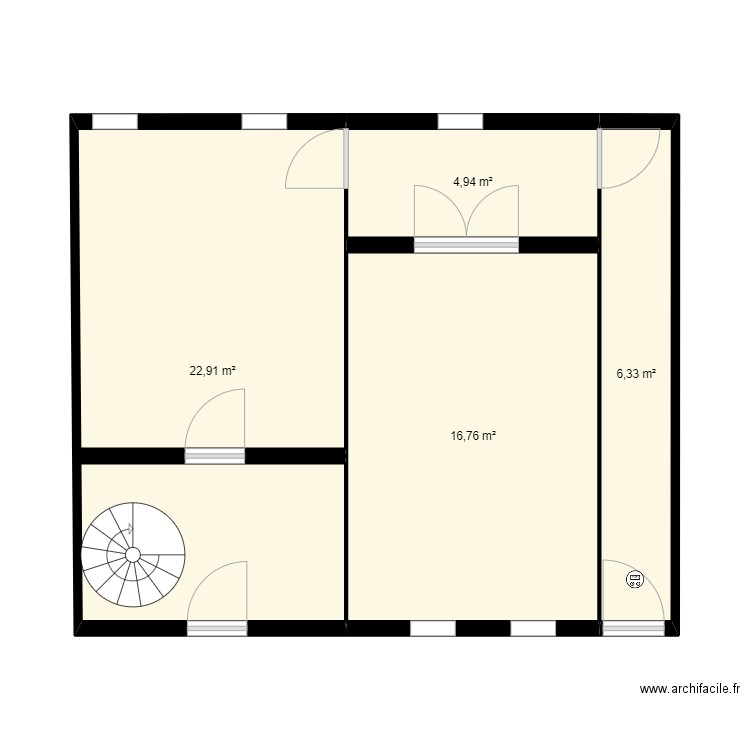 RDC. Plan de 4 pièces et 51 m2