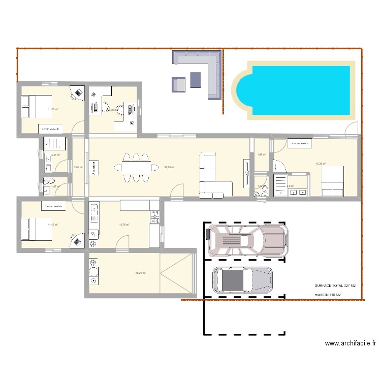 MAISON. Plan de 13 pièces et 126 m2