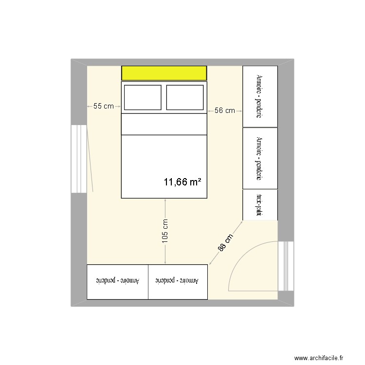 chambre kim 2. Plan de 1 pièce et 12 m2