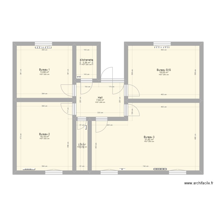 1er Etage. Plan de 7 pièces et 96 m2