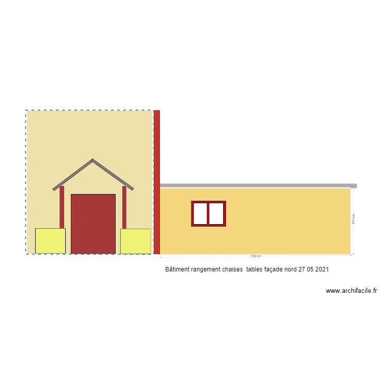 Bâtiment rangement  chaises tables façade. Plan de 0 pièce et 0 m2
