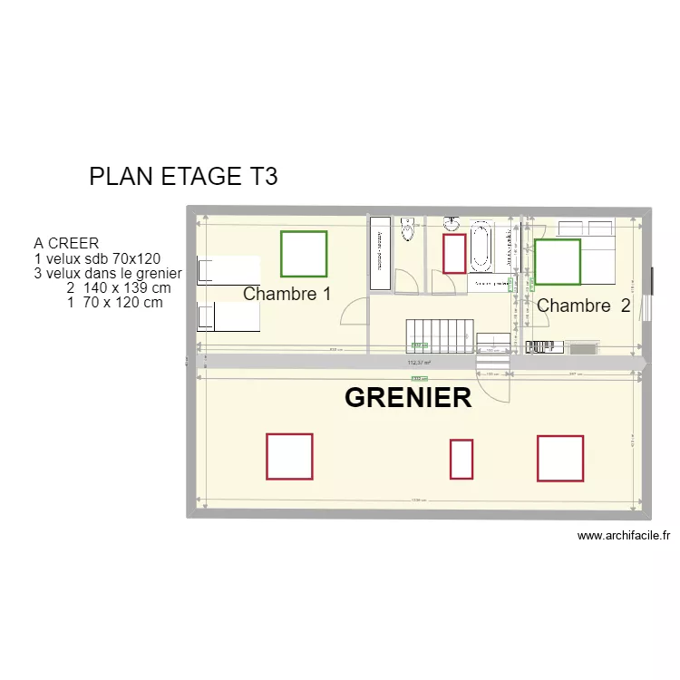 PLAN ETAGE T3 VELUX A CREER . Plan de 