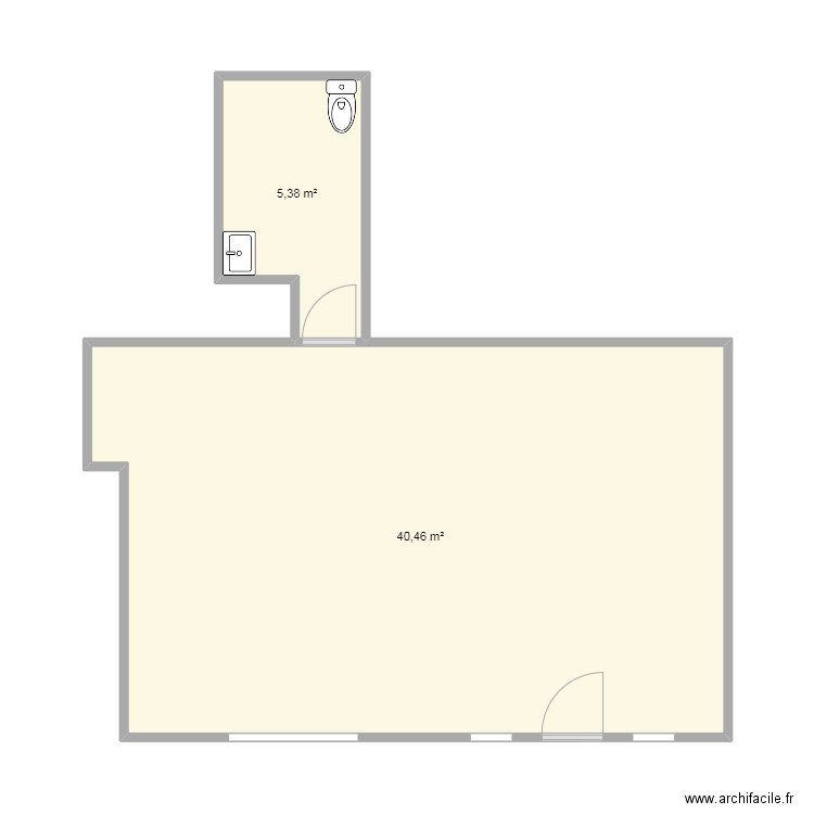 LCV3 - 01. Plan de 2 pièces et 46 m2