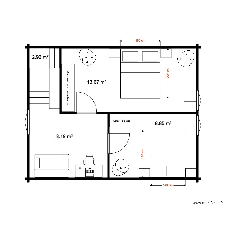 Etage Chalet 34 M . Plan de 0 pièce et 0 m2