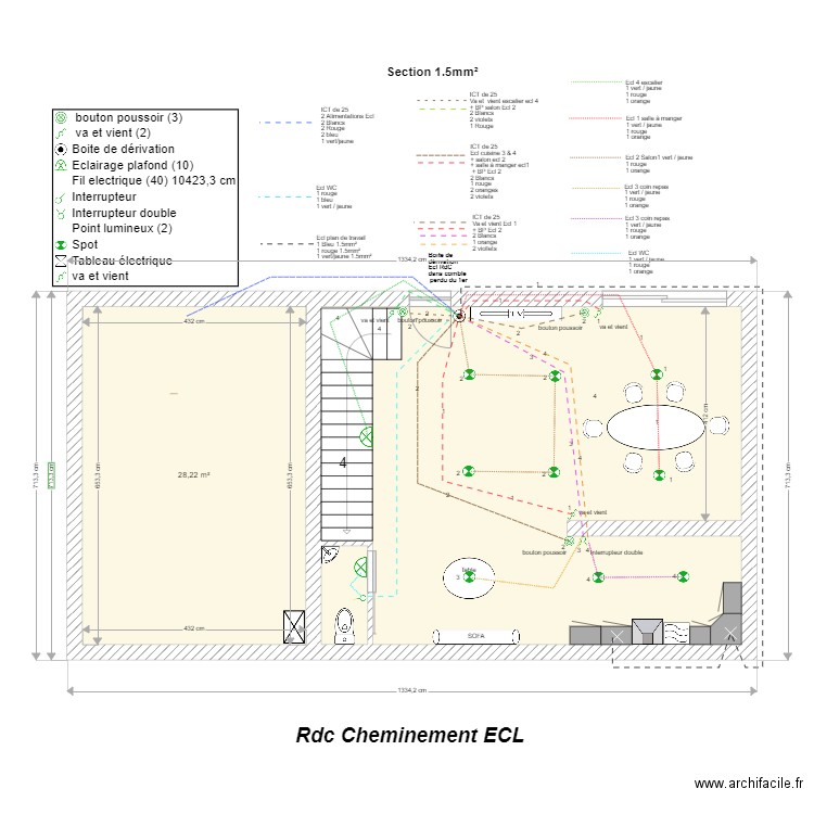 version 3 - Rdc __ cheminement éclairage. Plan de 0 pièce et 0 m2