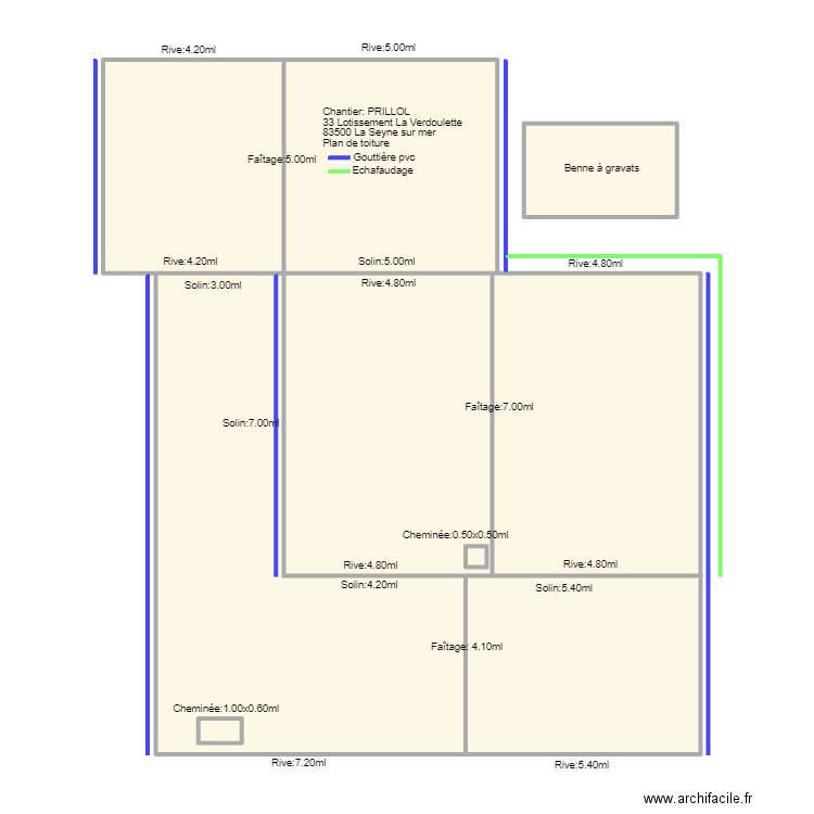 Plan PRILLOL. Plan de 9 pièces et 191 m2