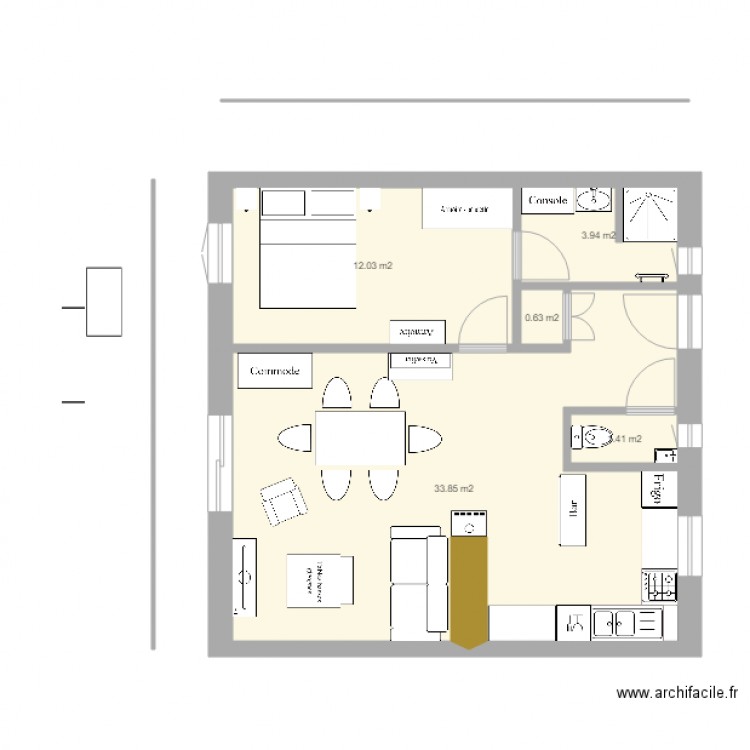 plan appart PG plain pied 4. Plan de 5 pièces et 52 m2