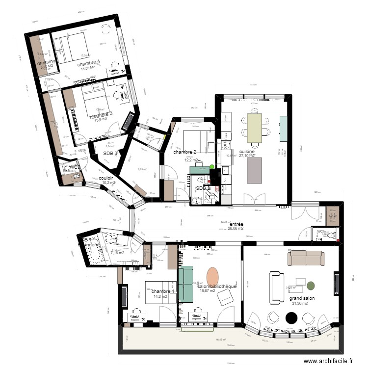 appartement THILLOY PROJET DEFINITIF modifié le 17 04 23. Plan de 16 pièces et 215 m2