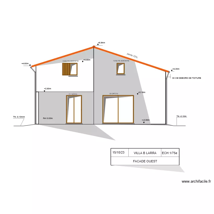 coulon facade  OUEST. Plan de 