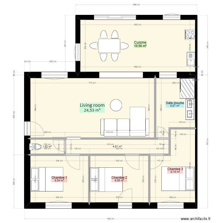 Maison Pessac Rénovation. Plan de 8 pièces et 85 m2