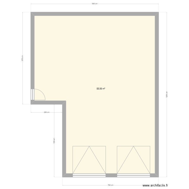 garage. Plan de 1 pièce et 89 m2