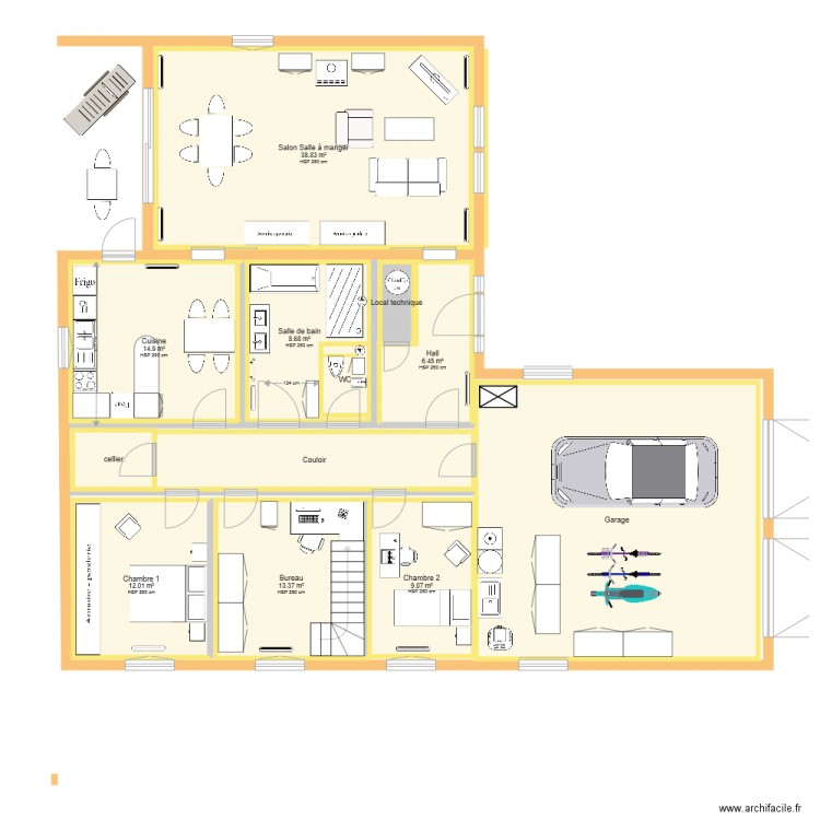 Projet Semi Plain Pied en L Rez Initial. Plan de 0 pièce et 0 m2