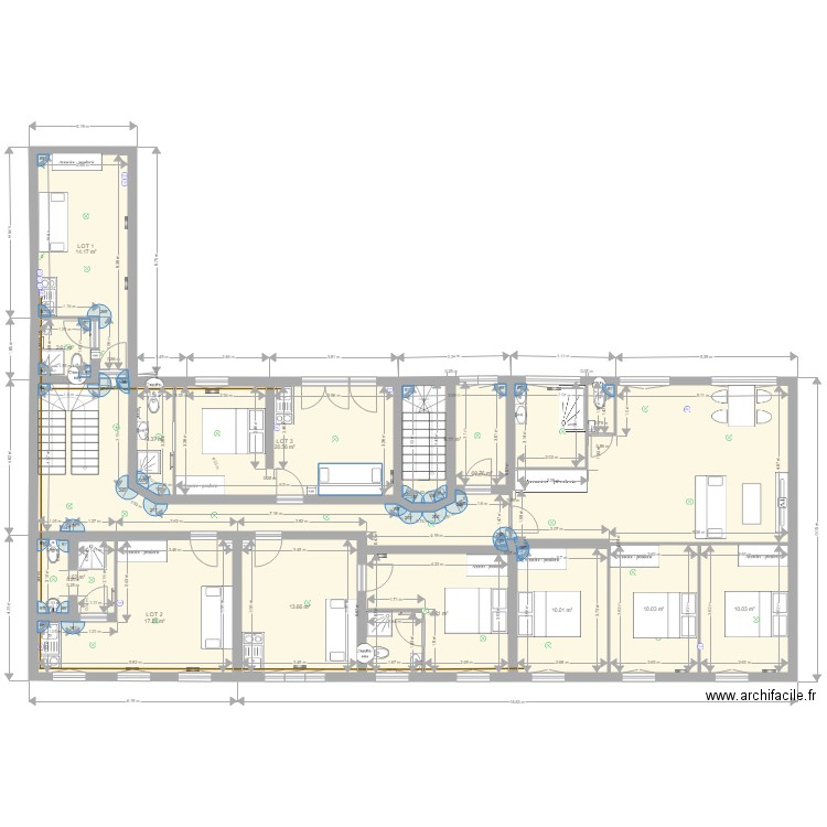 2018 10 22 DEBUT PS plan 1er étage 6 logements. Plan de 0 pièce et 0 m2