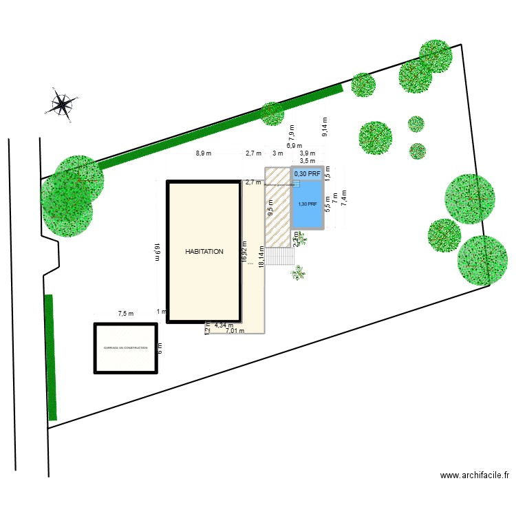 PISCINE1. Plan de 6 pièces et 281 m2